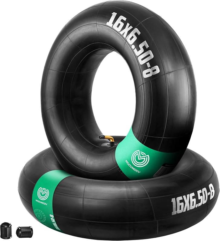 MoovMoov Chambre à Air 16 pouces pour pneus 16x6.50-8 et 16x7.50-8 - Pour Tondeuse Autoportée, Tracteur Tondeuse, Remorque de Jardin, Voiturette de Golf - Valve coudée - Lot de 2
