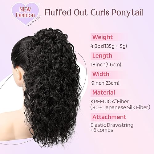 Miniatura 2 de HOOJIH Extensión de cola de caballo para mujeres negras, rizadas, onduladas, con cordón, extensiones de cabello extra esponjoso, extensión de cola