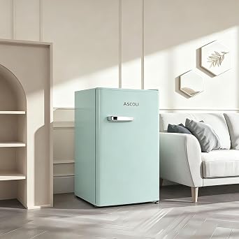 Retro Fridge with Freezer Small 85 L (77 + 8 L) Mini Vintage Freezer Combination Freestanding Freezer Green Quiet Mechanical Control LED Lighting [Energy Class E]