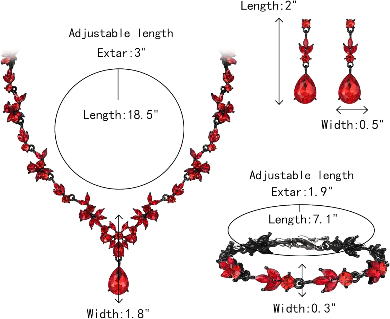 Crysdue Wedding Jewelry Set for Women Bride Bridesmaid, Stunning Marquise Rhinestone Crystal Floral Leaf Vine Pendant Necklace Dangle Earrings Bracelet for Prom Party - Image 5