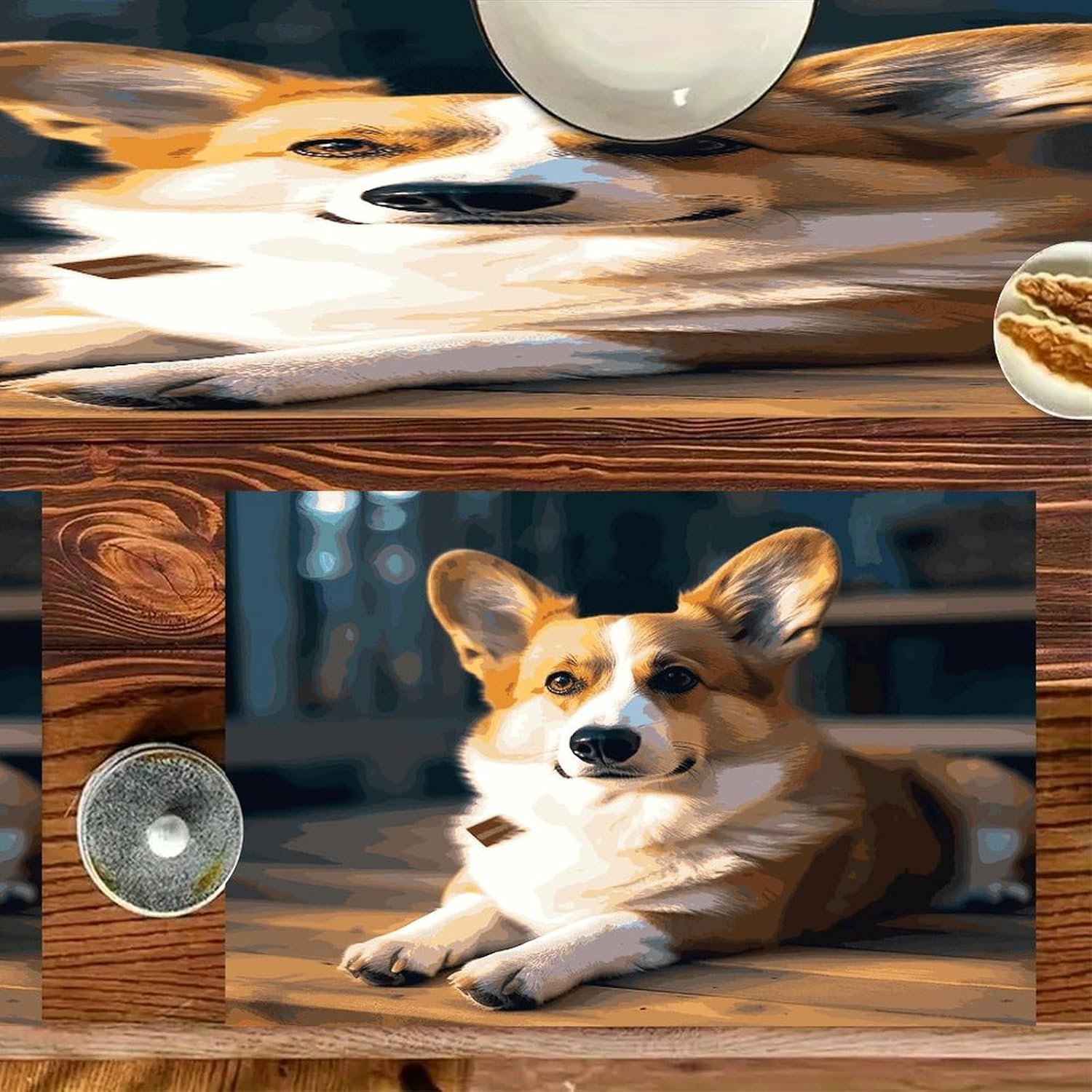 Smart Corgi Table Runner and Placemats Set of 6 for Kitchen Washable Table Mats Heat Resistant Place Mats Non-Slip Place Mat Wipeable Placemat(6 Placemats+1 Table Runner) image 4