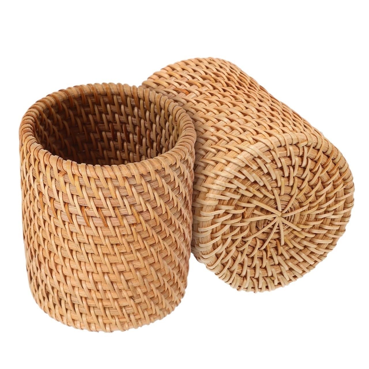 ZNJAMN 2Pcs Woven Wooden Pencil Holders Pen Cups Multi-Purpose Desktop Organizer For Office Craft Supplies Holder For Desk for pens