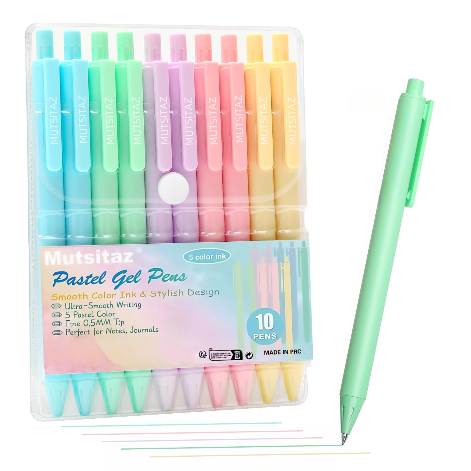 Mutsitaz 10 Pcs Retractable Gel Ink Pens, Macaron Pastel Aesthetic Pens, 0.5mm Fine Point Smooth Writing, Ink Professional Stationery for Office, Journaling, Planner and Note-Taking