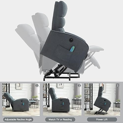 Miniatura 4 de AVAWING Silla elevadora eléctrica con calor y masaje para personas mayores, silla reclinable eléctrica de tela con control remoto, bolsillo lateral