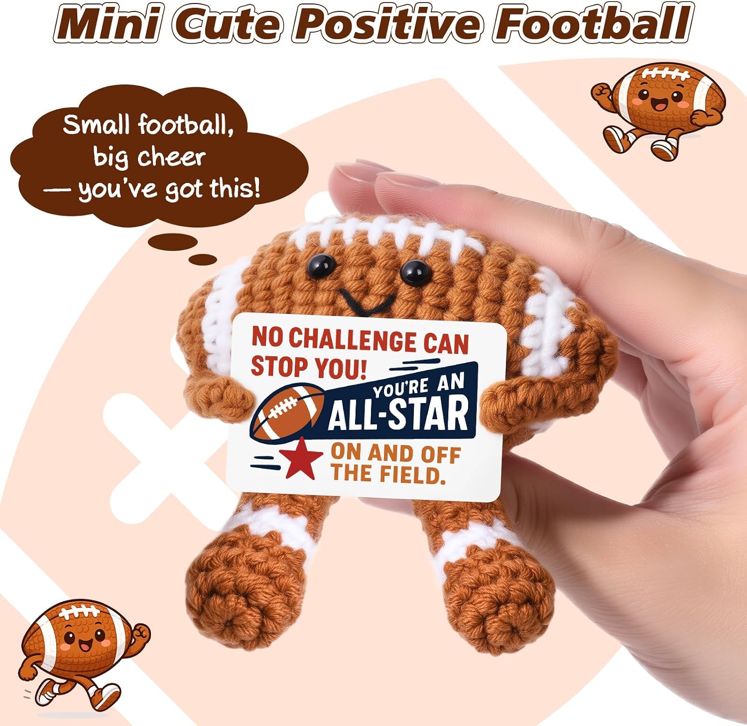 Mini Funny Football Gifts for Boys Men, College Youth Football Accessories Cool Stuff Things Rugby Gifts, Christmas Ornaments Stocking Stuffers Small Stuffed Plush Presents Party Decorations Decor