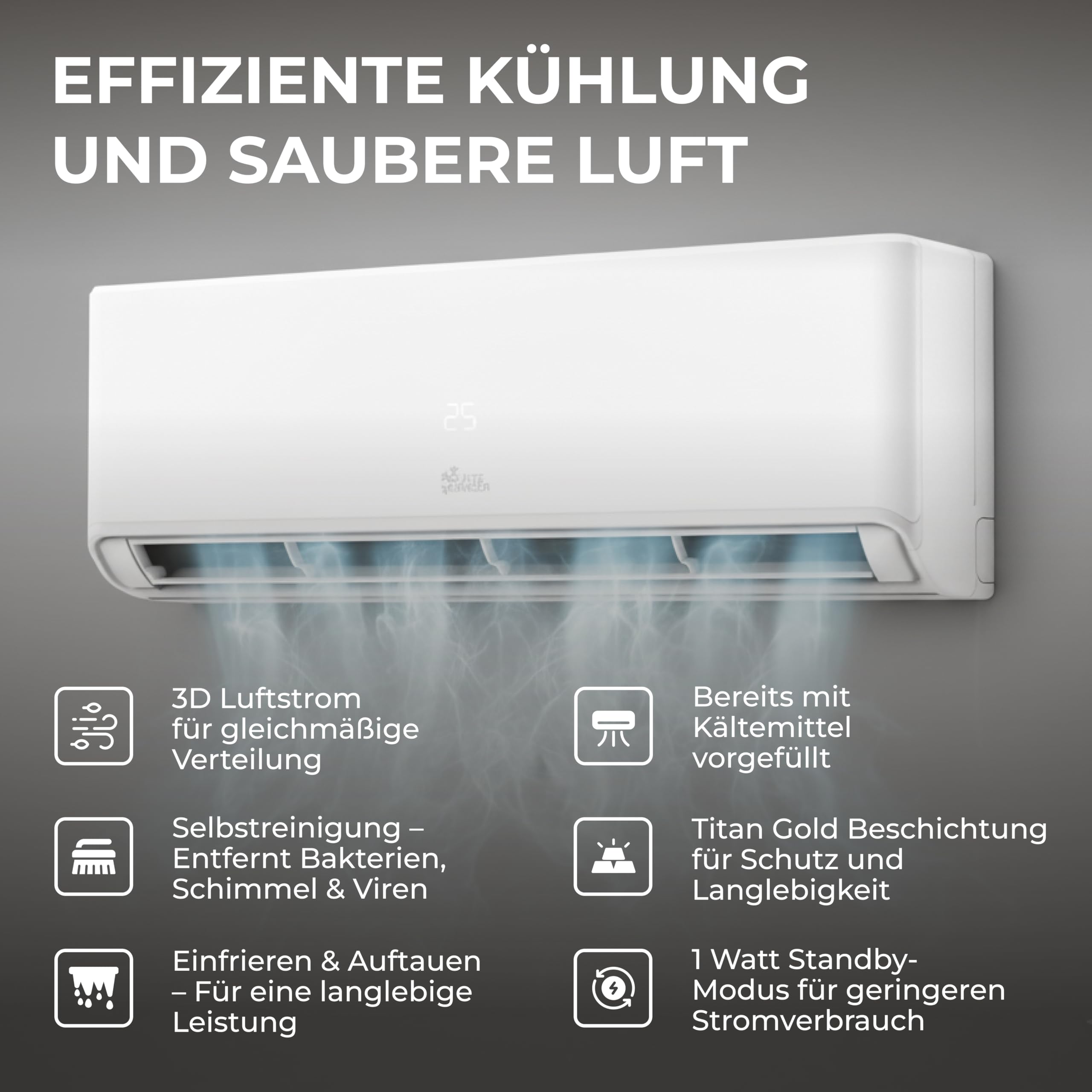 Kältebringer Split Klimaanlage 12000 BTU 3,7 kW R290 Kältemittel Heizfunktion WiFi App bis 60m² A+++