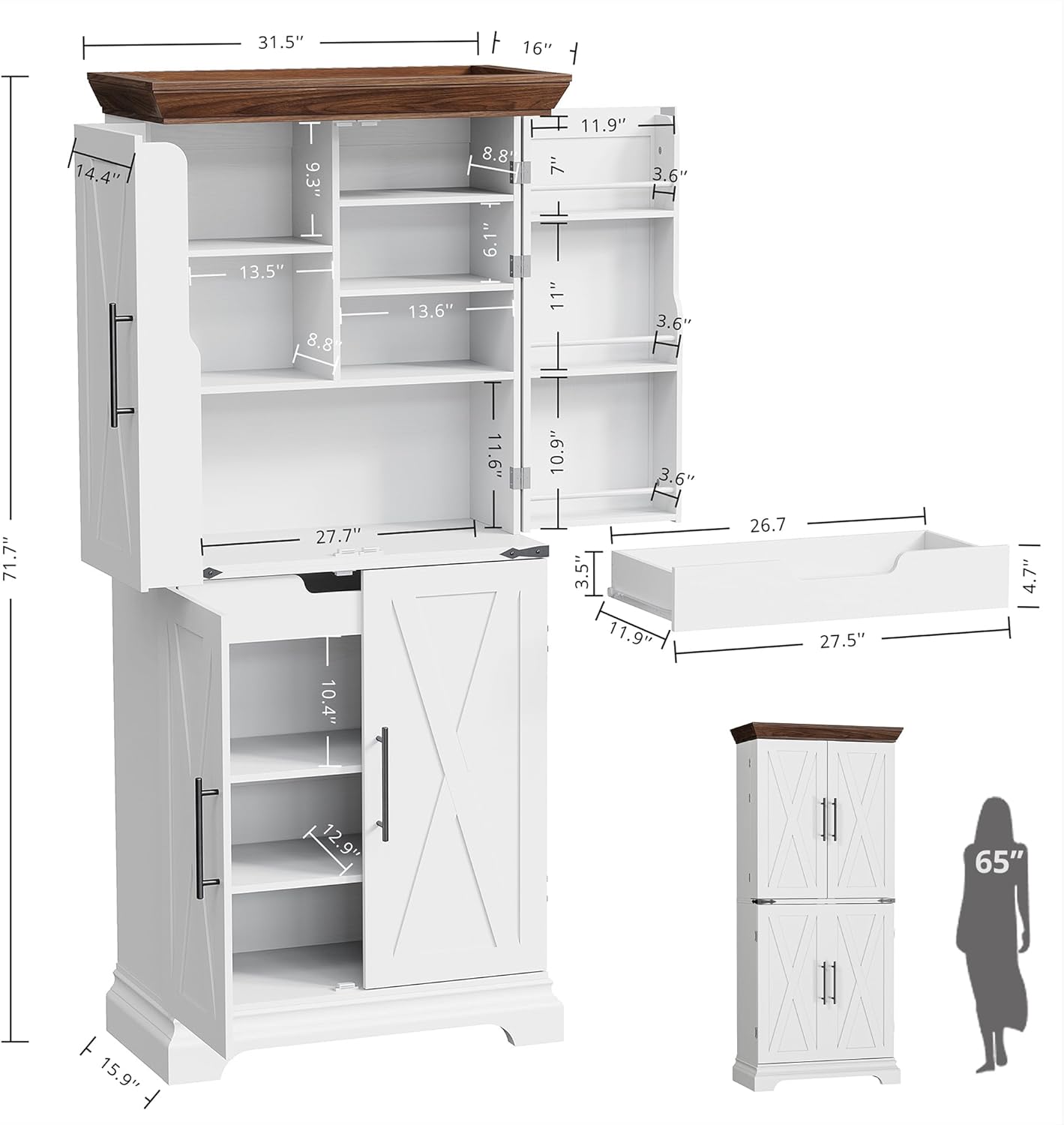 IRONCK Kitchen Pantry Cabinet 71.7″ H, with 9 Shelves, 4 Barn Doors, Drawer, 6 Door Storage Shelves, Farmhouse Freestanding Rustic Wood Cupboard for Kitchen Dining Room White. IRONCK Kitchen Pantry Cabinet 71.7″ H, with 9 Shelves, 4 Barn Doors, Drawer, 6 Door Storage Shelves, Farmhouse Freestanding Rustic Wood Cupboard for Kitchen Dining Room White.