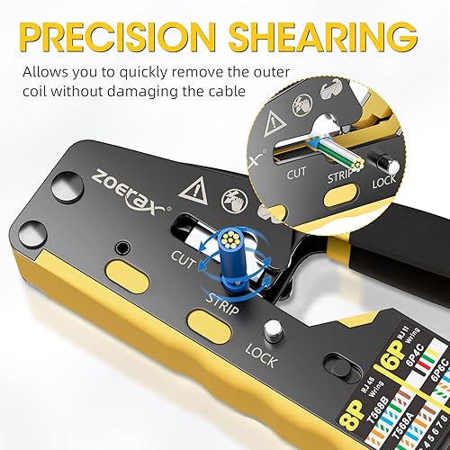 Miniatura 4 de Herramienta de crimpado RJ45 Herramienta de crimpado Ethernet para estándar RJ11RJ12, conectores de paso RJ45, amarillo