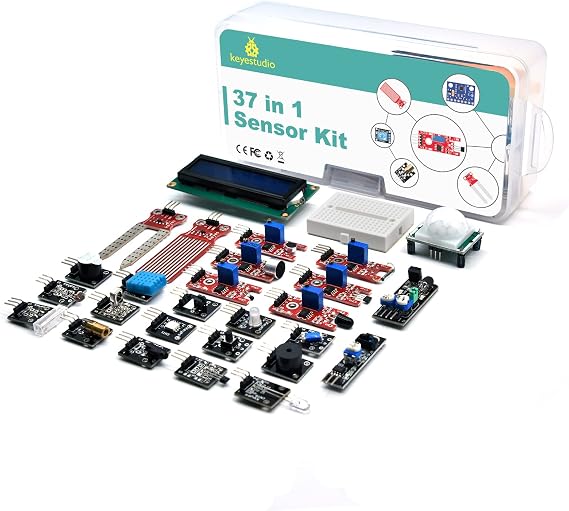 KEYESTUDIO 37 in 1 Sensor Modules Kit, Compatible with Arduino UN0 R3 Mega, Raspberry Pi 4, Electronic Starter Kit Suitable for Beginners