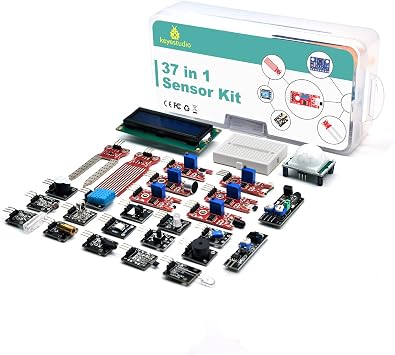 KEYESTUDIO 37 in 1 Sensor Modules Kit, Compatible with Arduino UN0 R3 Mega, Raspberry Pi 4, Electronic Starter Kit Suitable for Beginners