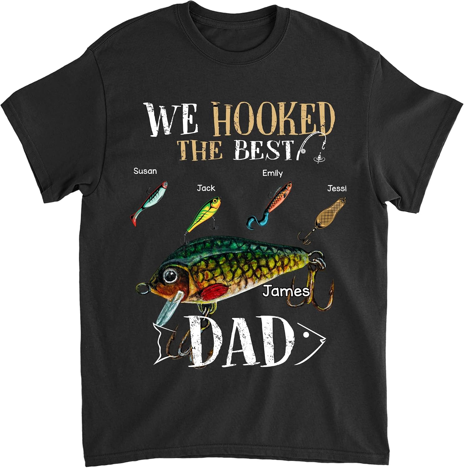 Gossby Personalized Fishing Dad Shirt Custom We Hooked The Best Fathers Day 2026 Gift Men Fishing Tee with Kids Names