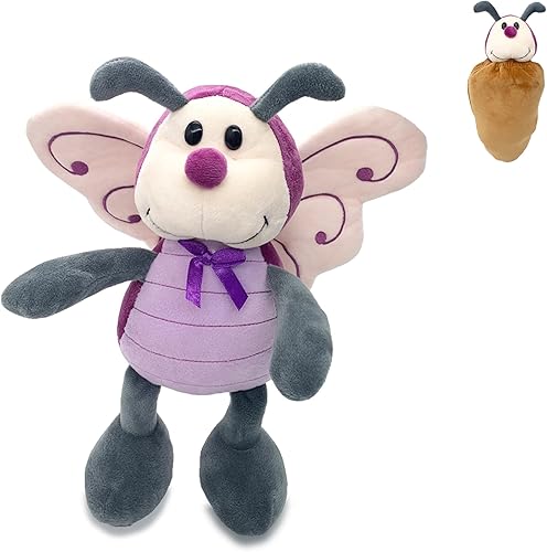 JoyAmigo Peluche de mariposa con alas bordadas, suave peluche de insectos con bolsa de capullo, regalo para niñas, niños, bebés, regalo para el día