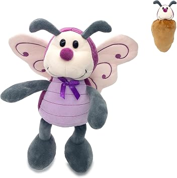 Butterfly Plush with Cocoon Bag 12 Inch Purple for Toddler Girls | Soft polyester metamorphosis pretend play toy with removable cocoon. Cozy sleep companion for garden themed nursery decor