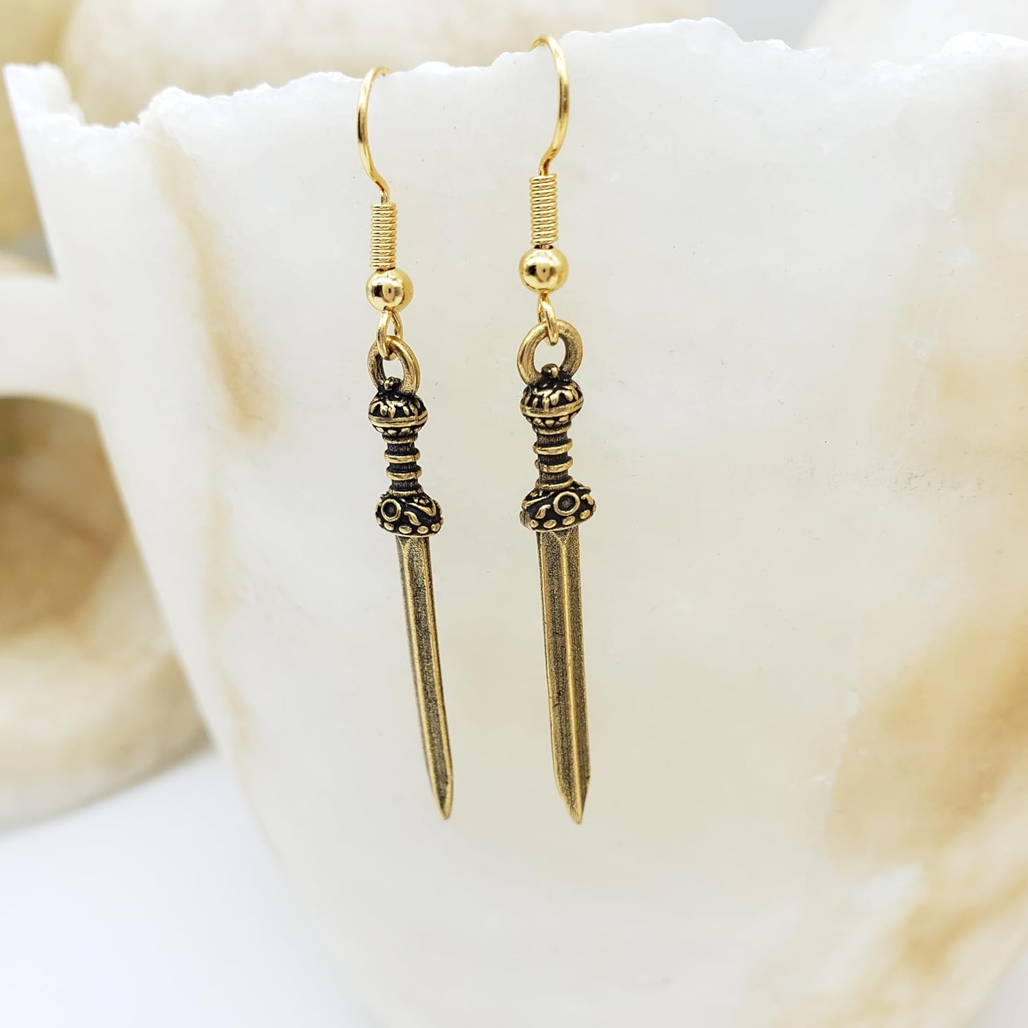 Ancient Roman Sword Earrings - Roman legionary - Dagger Knife Jewelry - Antique Gold Plated - Made in the USA