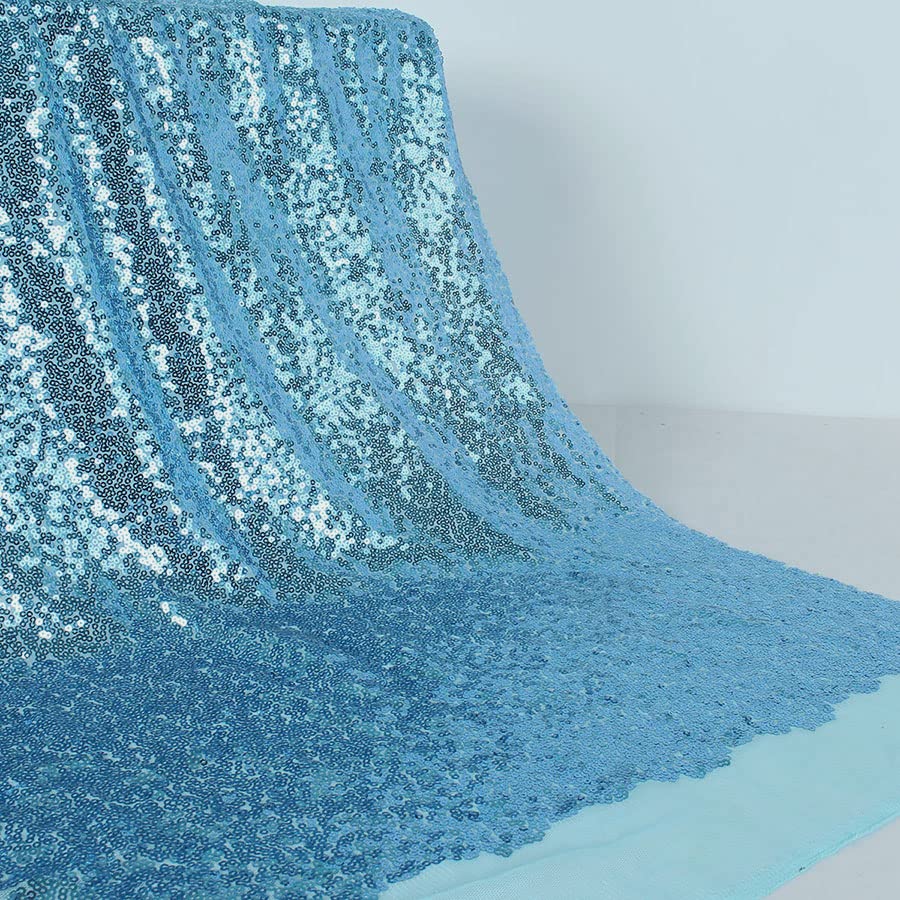Glitzy Sequins Embroidered Fabric Sparkply for Costume Dress Making (Light Blue)