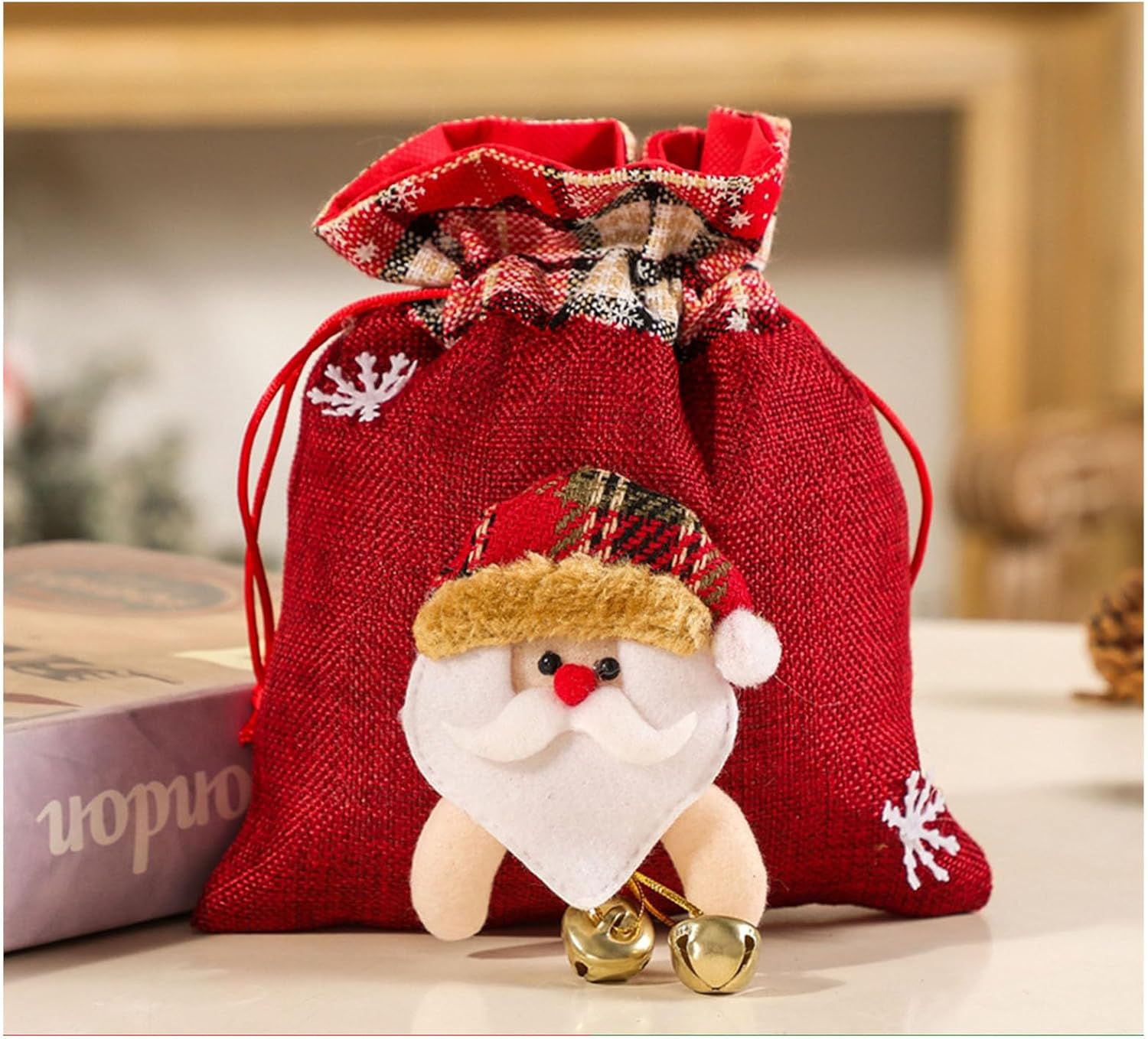 Firtideti Bags Zipper Design, 2024 New Christmas Eve Apples Candy Gift Bags, Santa Snowman Doll Storage Gift Bag, Drawstring Bags for Christmas Party Decor (B-3PCS)