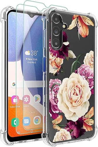 Osophter Funda para Samsung Galaxy A14 5G con 2 protectores de pantalla de goma TPU flexible con absorción de golpes para Samsung A14 5G (flor