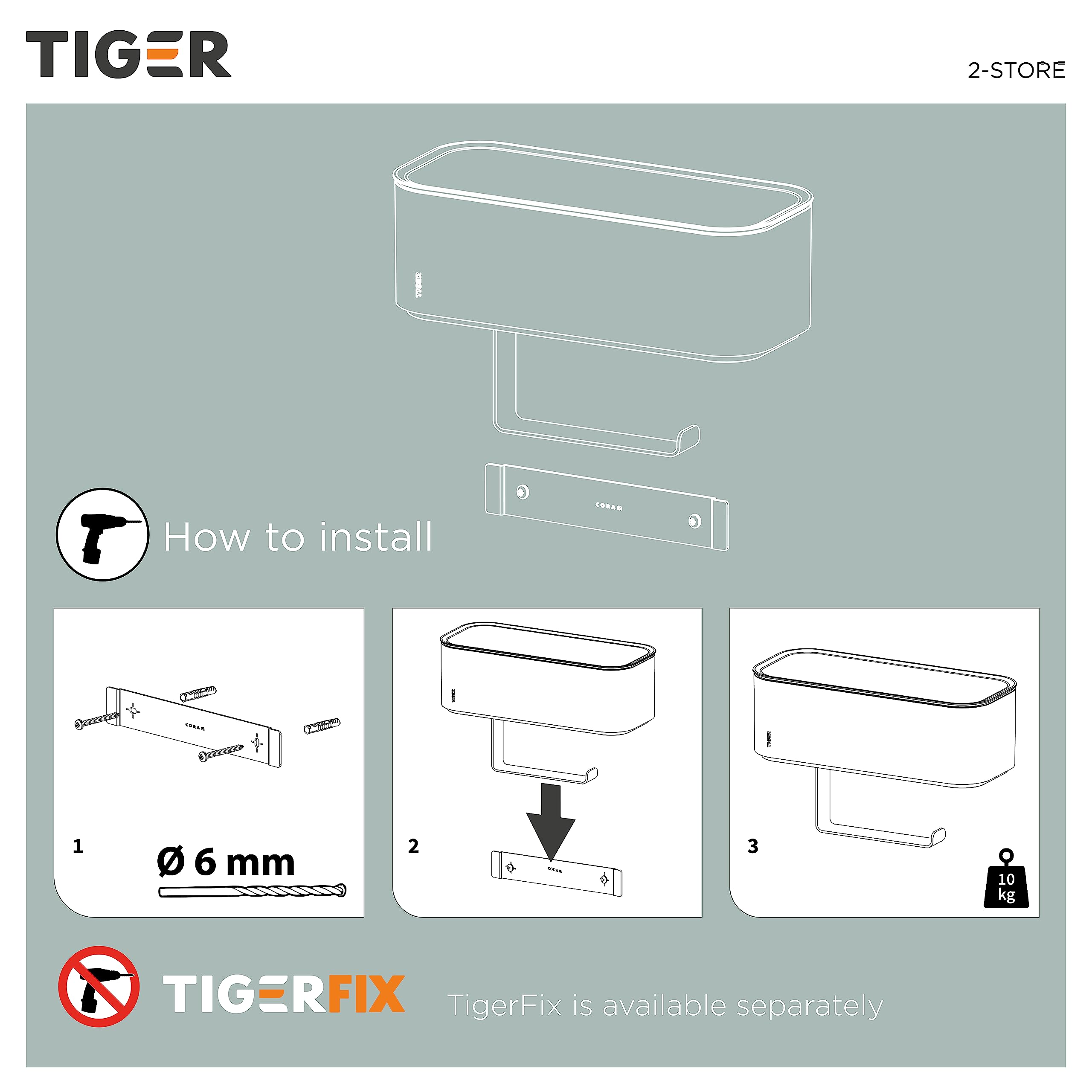 Tiger 2-Store uchwyt na papier toaletowy z pudełkiem do przechowywania, uchwyt na papier toaletowy ze zintegrowanym pudełkiem na np. wilgotny papier toaletowy, kolor: biały