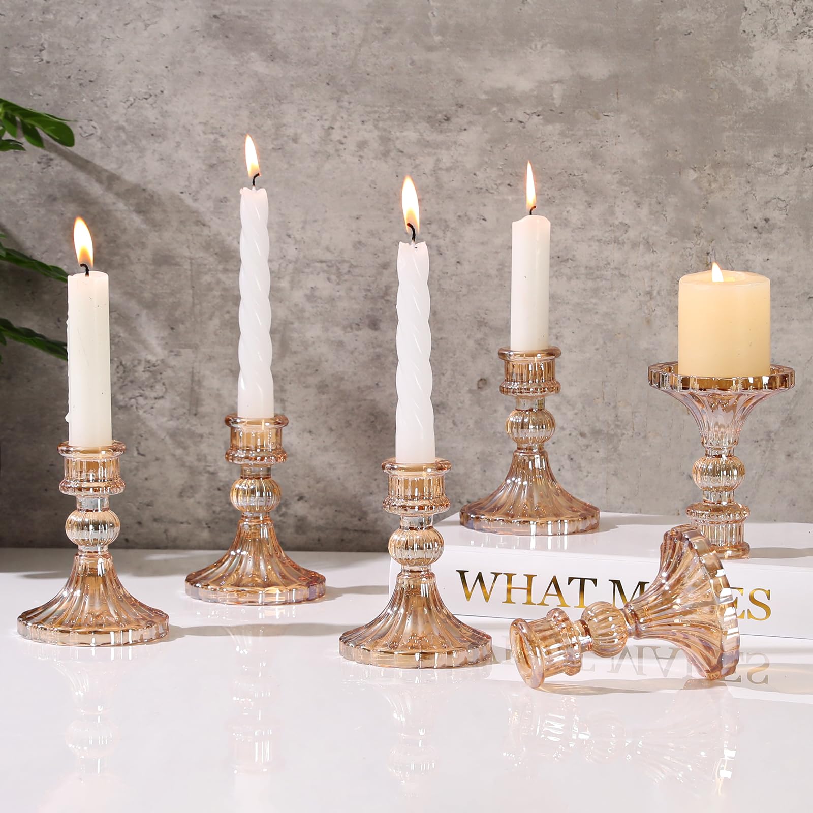 6 Pcs Golden Glass Taper Candle Holders – 4