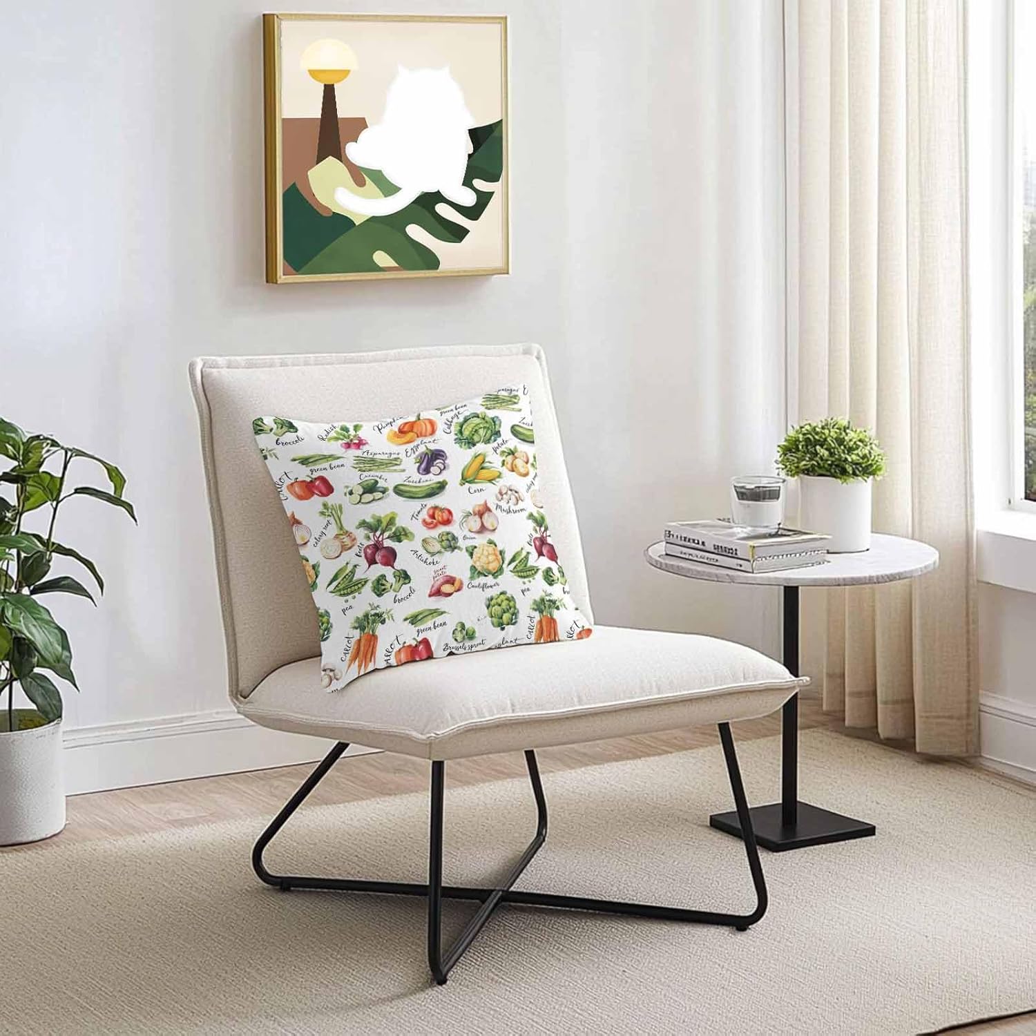 Vegetables Outdoor Pillow Cover 26x26 Inch Cushion Sham Case, Natural Tasty Organic Food White Watercolor Waterproof Decorative Square Throw Pillowcase for Outside Garden Patio Porch Couch Chair Tent