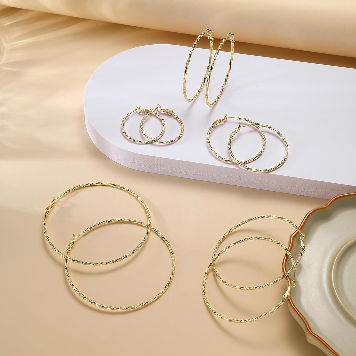 DAILY VIBES Thin Big Gold Hoop Earrings for Women Dainty 925 Sterling Silver Post Loop 14k Gold Plated Diamond-Cut Twisted Large Hypoallergenic Hoop Earrings for Women - Image 5