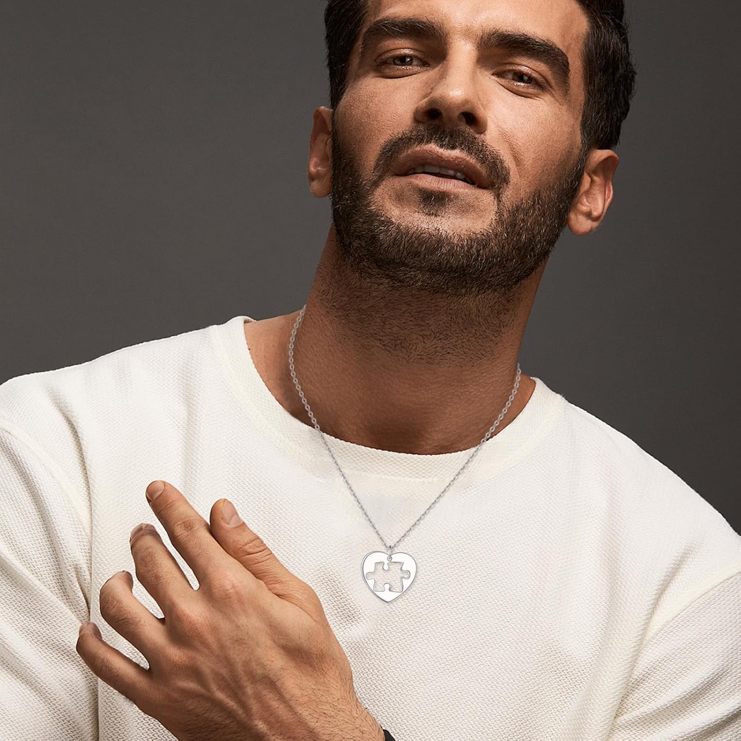 URONE Couple Puzzle Necklace 925 Sterling Silver Matching Friendship Pendant Necklaces Couple Puzzle Jewelry Gifts for 2 Women Men - Image 3