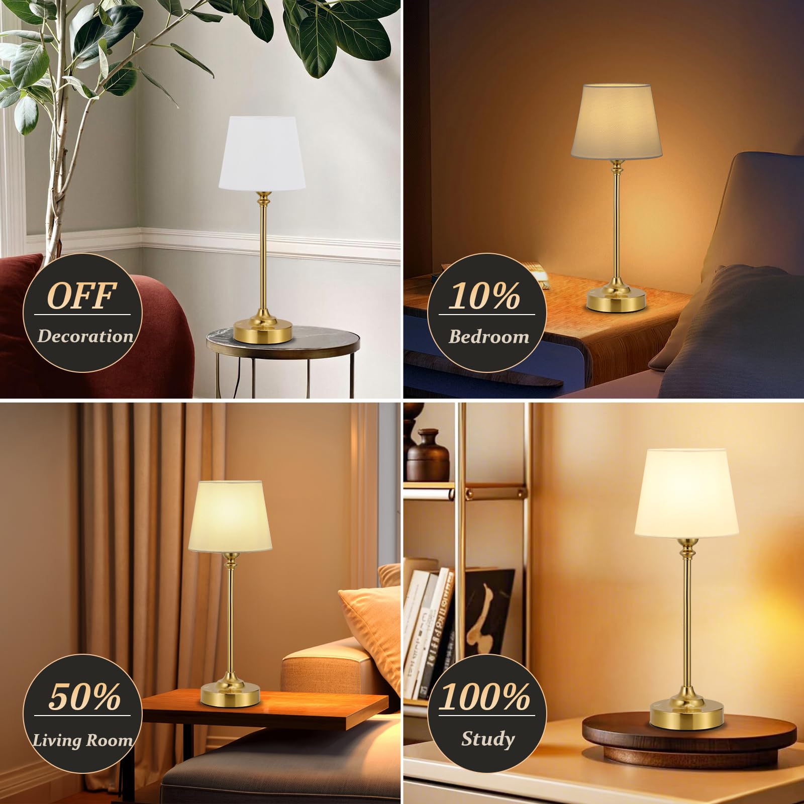 Lámpara de mesa inalámbrica, lámpara de noche LED, batería táctil, regulable sin niveles, pantalla de lino blanca, lámpara de mesa recargable con conector USB-C para mesita de noche, comedor,
