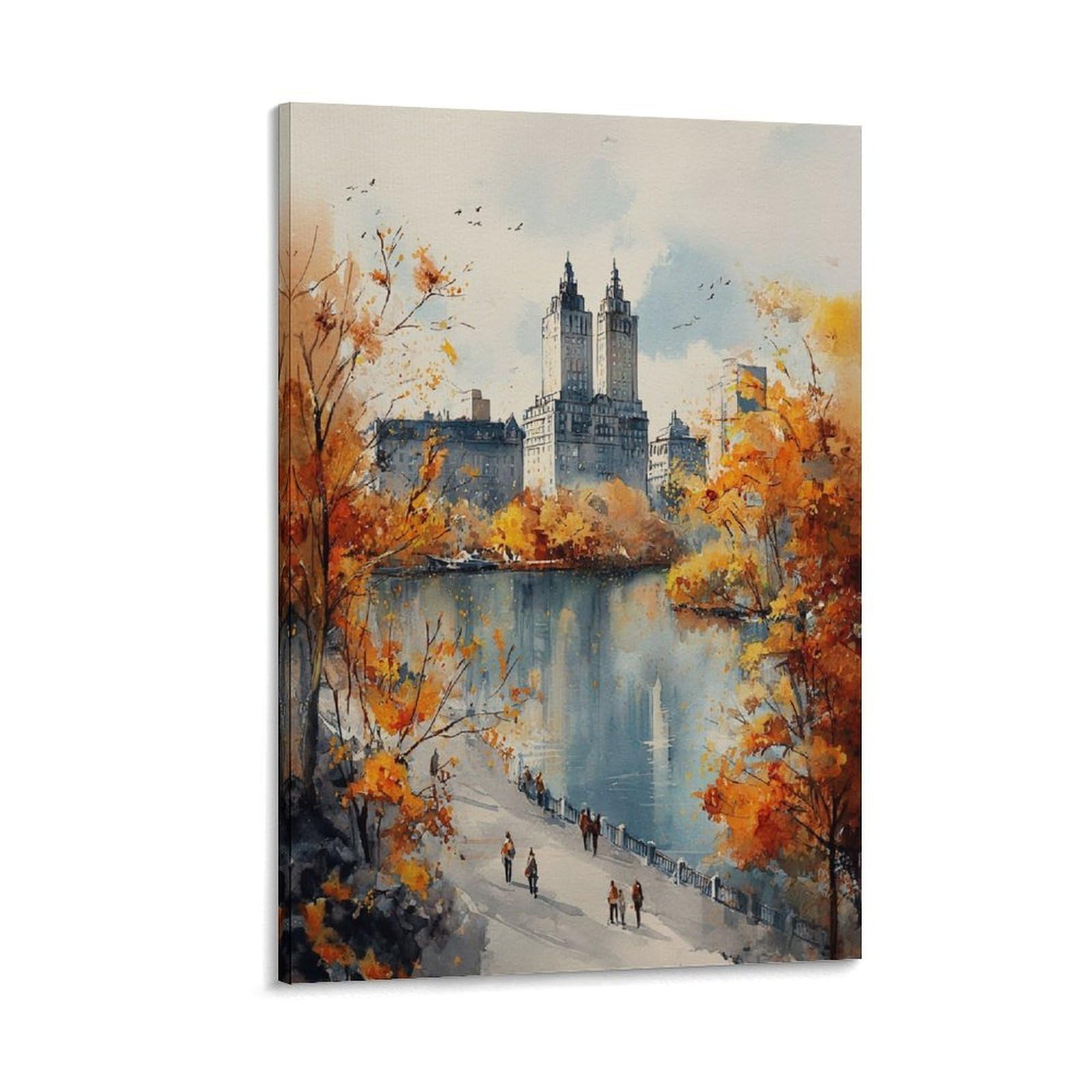 XWYMXZ Central Park Watercolor Painting Travel Posters 20x30inch(50x75cm) Vintage Watercolor Canvas Art