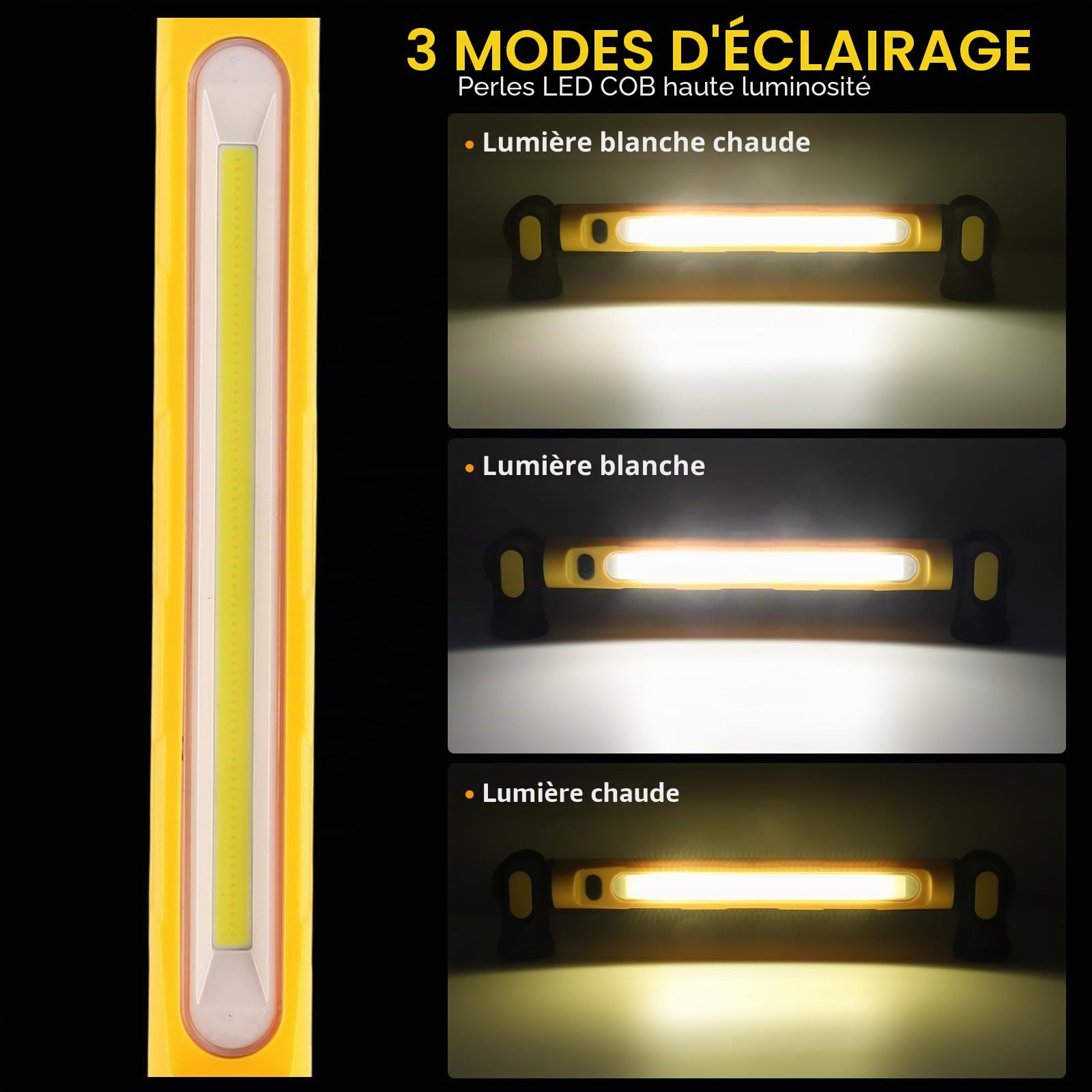 Baladeuse LED Mecanicien Lampe Rechargeable Atelier Travail Mecanique Auto Aimantée Torche 5000mAh USB-C Magnétique Lampe Inspection Multifonctionnelle 3 Modes pour Garage, Camping, d'Urgence[Rouge]