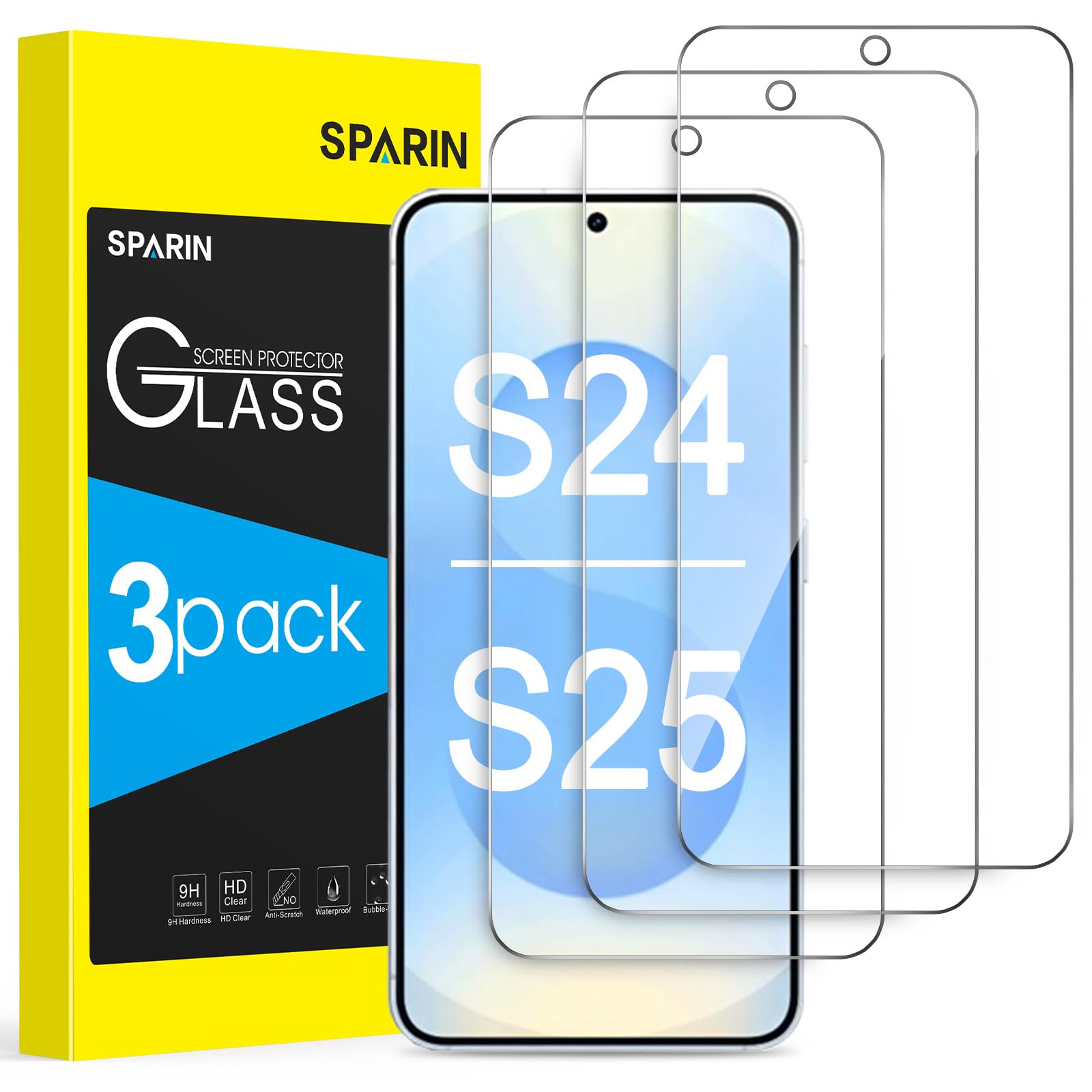 SPARIN 3 Stück Schutzfolie für Samsung Galaxy S24/S25 Panzer Schutz Glas, HD-Klar, Fingerabdruck-ID Kompatibel, 9H Härte, Anti-Kratzen