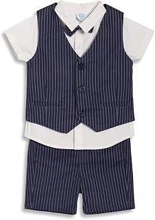 miniklub Kids Half Sleeve Round Neck Woven Cotton Coordinate set, (Navy Blue & White) Price In India