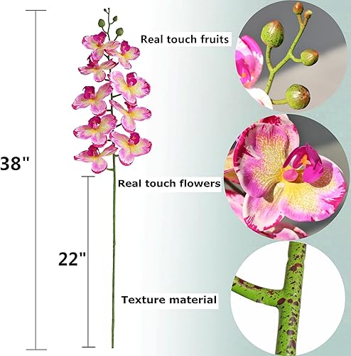 Miniatura 27 de Htmeing Flores artificiales de Phalaenopsis de 38 pulgadas, ramas de tacto real (no seda), flores de orquídeas para decoración de hogar, oficina, 2
