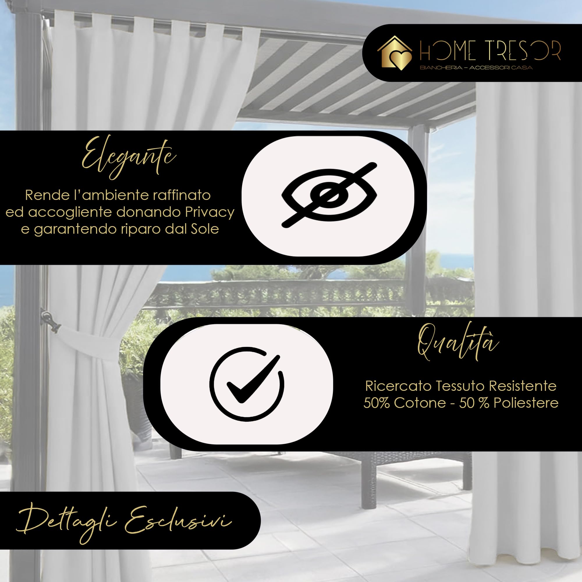 Home Tresor Set 6 Pannelli Tenda per Gazebo 160 x 270 cm da Esterno Impermeabile Antivento con Passanti e Bottoni, Oscurante e Lavabile – Idrorepellente per Pergolato Balcone Giardino - Grigio