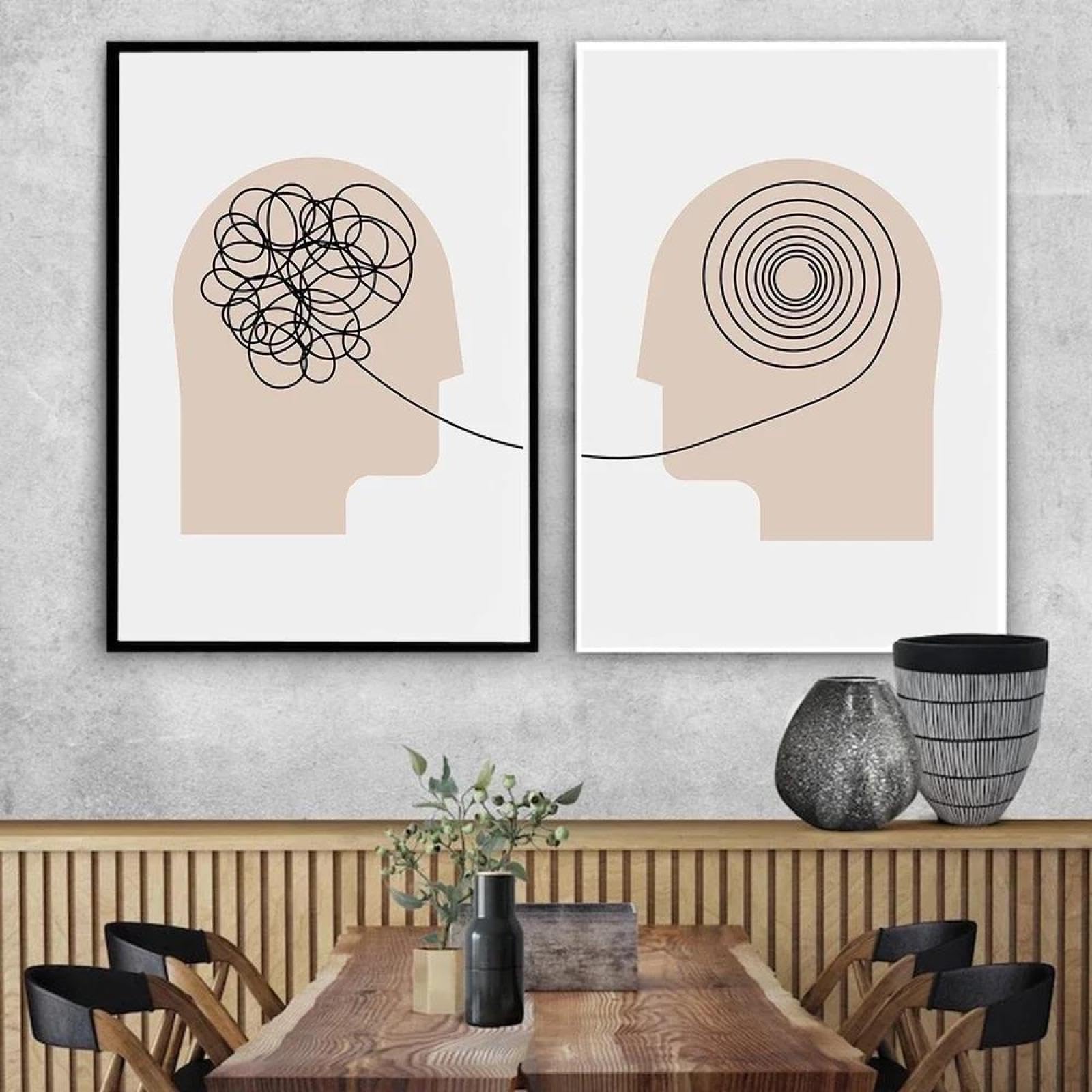 Baibexing Abstract Psychologist Poster Prints Wall Art Canvas Painting Wall Art Pictures Psychotherapist Therapy Consultant Office Decor 50X70Cmx2Pcs Unframed