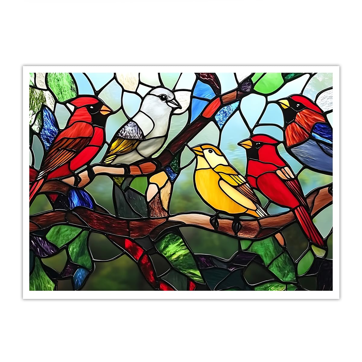 Witraż ptaki obraz na płótnie kardynał fink plakat druk 85 x 110 cm