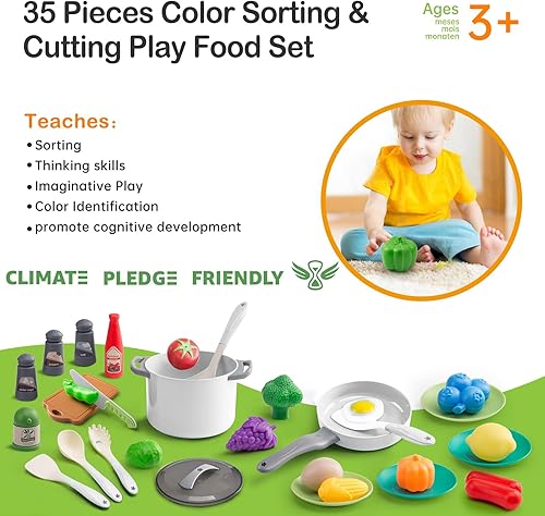 Miniatura 87 de Juego de cocina de 150 piezas, accesorios de cocina para niños pequeños, alimentos, manta de picnic, frutas, verduras, paquete de 2 cestas de Azul