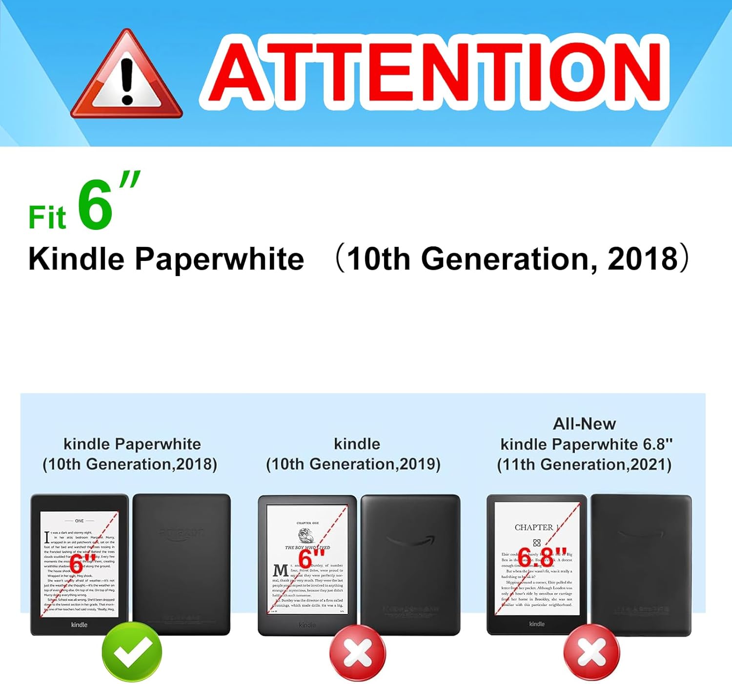 Wazzasoft for Kindle Paperwhite 10th Generation Case 2018 Release 6" for Women Girls Kids Boys Men Folio Cover Cute Design Black Unique Teen for Kindle Paperwhite 2018 Case 6 Inch PQ94WIF