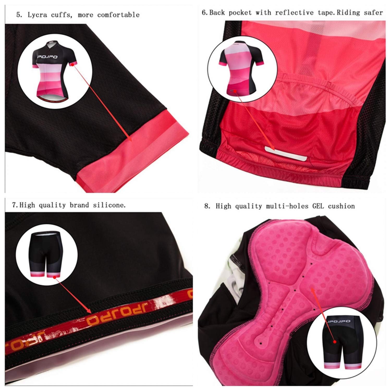 JPOJPO Damen Radtrikot Set Radtrikot Kurzarm + Radhose mit 5D Sitzpolster MTB Fahrradbekleidung
