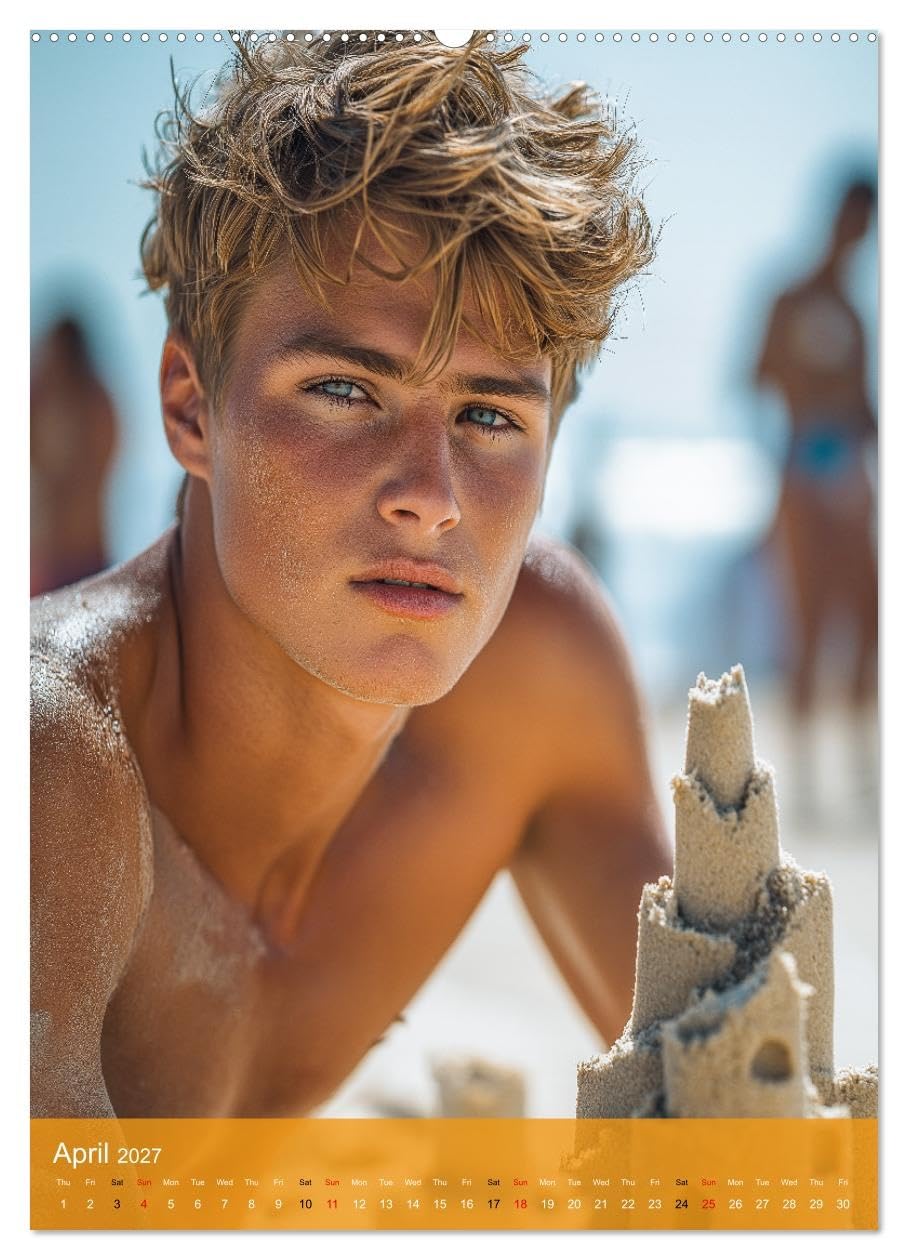 Shoreline Seduction - Sexy Guys at the Beach (High Quality Premium Wall Calendar 2027 DIN A2 portrait),CALVENDO 12 Month Wall Calendar: Twelve months ... Pure temptation and eroticism all year round