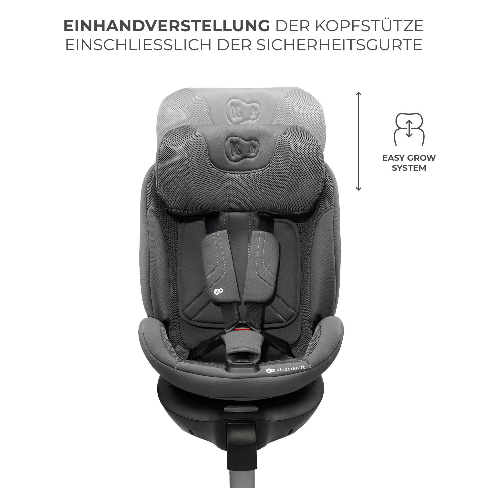 Kinderkraft XRIDER2 I-SIZE 40-150 cm, Kindersitz 0-36 kg, 0-12 Jahre, 5-Punkt-Gurte, 360 grad drehbar, Kinderautositz mit ISOFIX, FWF und RWF, verstärkte Kopfstütze, Memory-Schaum, Grau