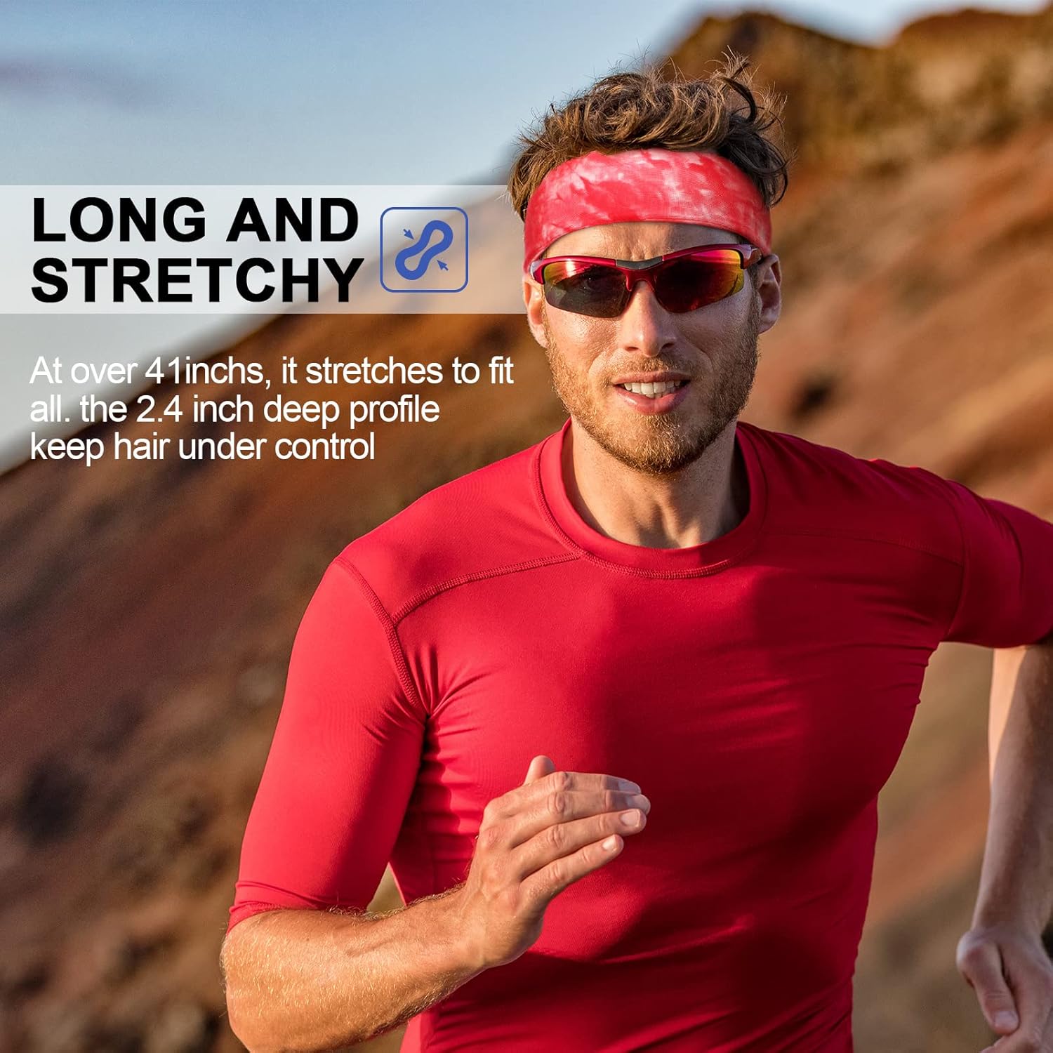 4 Pieces Tie Headbands for Men Women, Sports Hair Band Bandana Sports Headbands Elastic Sweat Wicking Karate Headband Adjustable Non Slip Hairband for Yoga Workout (Vivid Color,Tie Dye Style)