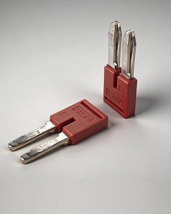ERAYCO 50Pcs FBS 2-5 Plug-in Bridge, Center Contact Press-Fit Jumper for PT2.5 ST2.5 DIN Rail Terminal Blocks, Insulated Copper Connecting Accessories (2 Pole, Pack of 50)