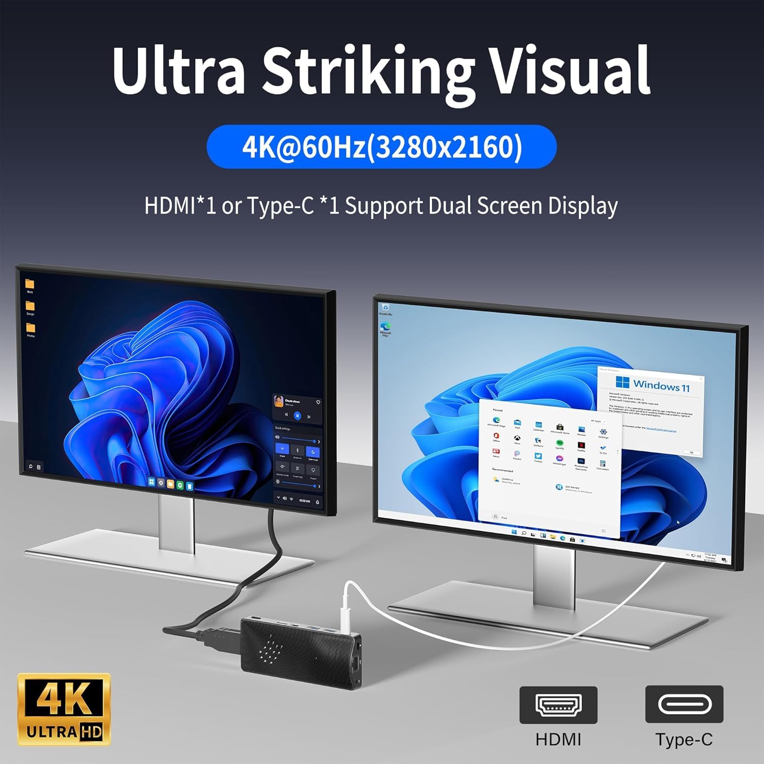 Mini PC Stick Windows 11, 8GB RAM 128GB, Intel J4105 | für Digital Signage, Kassensystem, Auto, Büro | 4K 60Hz, USB-C, Gigabit-LAN, WiFi