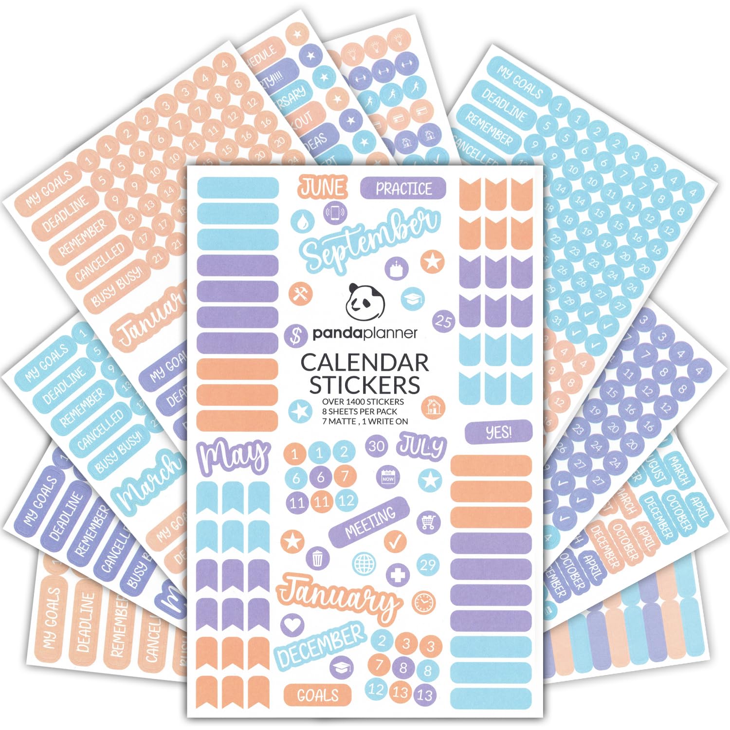 Panda Planner Calendar Planner Stickers – Daily Weekly Monthly Sticker Pack for Planners – Colorful Calendar Stickers Set for Calendar Decorating