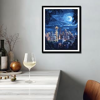 ARNLRDYA Seattle Night Scene Paint by Number Kits, City Landscape Paint by Numbers for Beginner, Space Needle Scenery Acrylic Paints for Home Wall Decor(16x20inches,Unframe)