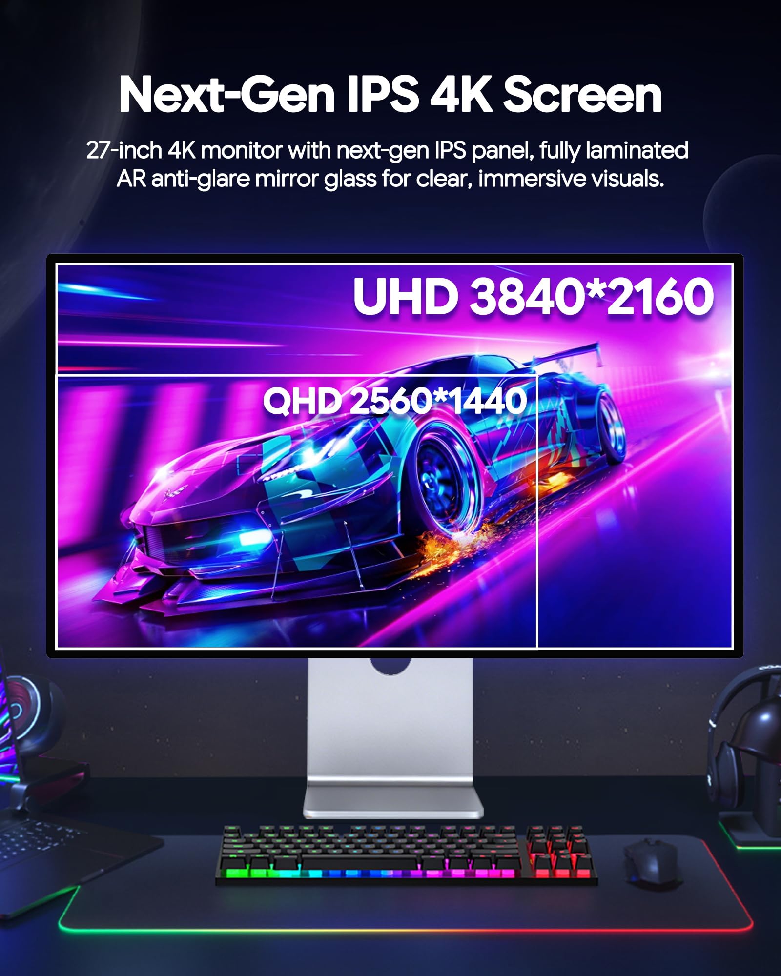 Kuycon P27D 27'' UHD (3840 x 2160) 4K 144HZ Gaming Monitor, IPS