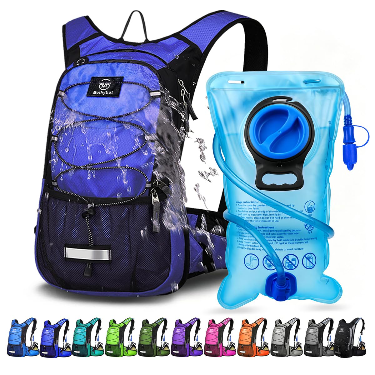 Mothybot Insulated Hydration Backpack Pack with 3L BPA Free Leak Proof Water Bladder, Large Storage Lightweight Hiking Daypack with Waist Pouches & Cooler Layer, for Running, Biking, Camping, Festival — image 1