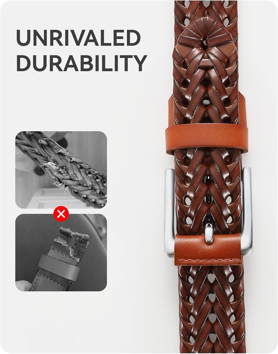 CHAOREN Mens Braided Leather Belt, Casual Woven Leather Belt for Men 35mm Width for Dress Jeans Golf - Image 3