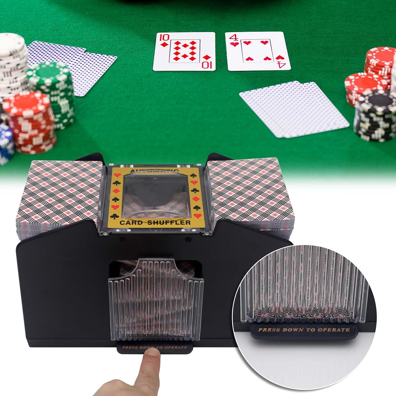 Bemecato Card Shuffler 2/4/6 Deck, Automatic Electric Playing Card Shuffler, Battery Operated Poker UNO Shuffling Machine, for Family Party Games