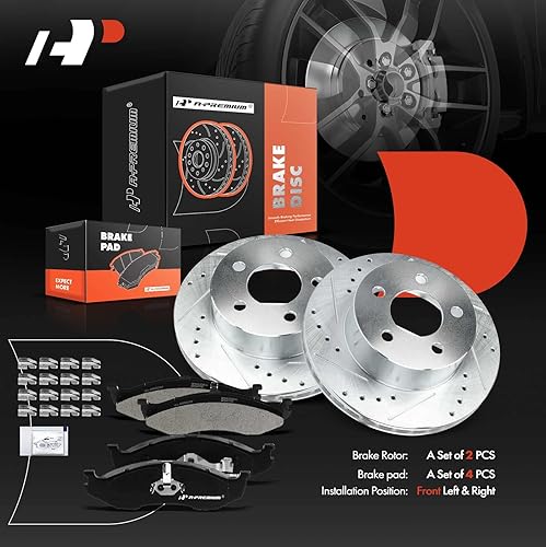 Miniatura 7 de A-Premium Rotores de freno de disco perforados y ranurados delanteros de 11.02 pulgadas (11.020 in) + kit de pastillas de cerámica compatible con